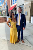 This dress is so very pretty! I wore it to a wedding this past weekend and I loved it. I felt like belle in beauty and the beast. If you have a bigger chest, cleavage was definitely there but the strings hanging down covered it and hid it a little bit so it wasn't too excessive. This also fit me length wise perfectly with small heels. Beautiful color! - Taylor D.
