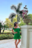 I ordered this dress in size M initially but it was a little too big so I exchanged for size S. Wore this on my honeymoon and received many compliments. I'm in love with the feel, look, and color of this dress. - Leeda F.