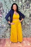 I got so many compliments on this jumpsuit! I actually have the magenta one in a medium, but it would fit my hips. The L was perfect for the bottoms and I could adjust the top as needed (as a medium fit me better up there). Highly recommend this jumpsuit! I'm looking forward to wearing it again! - Briana W.