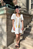 This dress was perfect right out of the package. My daughter wore it for her college graduation. It was just beautiful as it fit her perfectly. I recommend a light colored bra with wide straps or a strapless bra as the neckline is wide. - Mauricea Z.