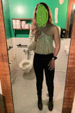 Pardon the toilet in my mirror selfie but this top is adorable! I really love the cream color and it got a lot of compliments (probably caught people's eyes bc you basically become your own personal disco ball). I wanted a few statement going-out tops and this definitely was a great fit. Only knocked off a star because I had some sequins fall off after my first wear and it's not easy to clean (but I think that's just the nature of a sequined top haha). Tucks in super nicely to high-waisted pants!! - Britta G.