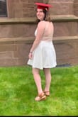 Wore this for my graduation and loved it - the open back was really cute, and the neckline was incredibly flattering. I have small shoulders so I had to get the straps slightly altered, but once I did, it fit perfectly. - Joanna G.