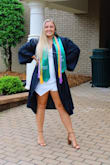 This was perfect for my graduation! I felt so confident in it. Only complaint I have is how underwhelming the back of the romper is. I wish the draped fabric design continued to the back. 10/10 Recommend :) - Sabrina S.