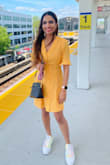 Great fit and color. The dress has a slightly deep neck which i fixed with a pin. Love the back ties to adjust how I want the fit. I'm so tempted to buy the other ones in different colors! - Priti S.