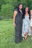 I got lots of compliments at the wedding I attended with this jumpsuit. It's super light material but not see through. 
Also, the length of the legs were PERFECT. I'm 5'11 and the legs were the perfect length. I wore heels and it was still touching the floor. 
Size reference, I wear a 12 in AE jeans and I got an XL. Fits perfect! - Janae H.