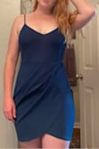 I really really wanted to love this dress. It's very cute and stylish and a beautiful color. I do have a good size butt and thighs, nothing crazy just not tiny, and when I walked the dress rode up so much that you could see my panties in the front. I don't really think this is a dress for girls with booty and thighs. - Courtney M.