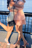 I wore this for my best friend's springtime bachleorette (shoes also from Lulus). The sleeves were secure but any bra strap was visible. I ended up wearing a strapless bra and had no problems. I also wore some light pink yoga shorts underneath because of the flair fit, and I'm glad that I did. Very flowy skirt, but chic and sweet. With the shorts and strapless bra I felt very comfortable all night, and would definitely wear it again. - Ksenia L.
