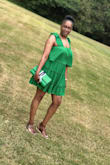 This dress is well made, the color is so pretty and it's a bit on the short side. I had the sleeves adjusted to shoulder straps because it was tight on my arms. - Carla J.