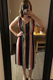 Ordered a size up from my usual based on other reviews since I prefer a slightly looser fit. Had to shorten up the straps considerably, but that gave me a much better fit on the bust- so glad the dress has adjustable straps! Still gaps a bit at the underarms, but not enough to make me feel self-conscious. Felt so beautiful wearing this dress. Love how cool and comfortable it is, and how easily it can be dressed up or down. This one is a winner! - Elizabeth D.