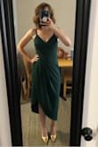 Hands down my favorite thing about this dress is the color, followed by the amazingly flattering fit, and finally the fact that I could wear a real bra with it. I have a dark green bra so the straps didn't really stand out at all. The seam under the bust around my rib cage started to feel a bit snug by the end of the night (hello dinner AND dessert) but other than that the fit was flawless. My only recommendation- be aware of wear you'll be wearing this dress. I was at a wedding on the coast and the wind kept blowing the skirt wide open. Easily solved by holding my clutch on the left side, but still something to be aware of. I spent a lot of the evening checking to make sure I wasn't flashing everyone. I'll absolutely wear it again the next chance I get, as long as it's an indoor venue! - Elizabeth D.