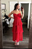 The fabric is great quality, the length is great and will still show off my heels, the breast cups are a little large so I will have to wear a padded bra to fill it out enough or else the fabric looks saggy. 
But overall would buy again. - Mackenzie M.