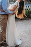 Pro: 
loved the color
felt great on
length (I wore 2.5-3 inch heels with it) 

Cons:
the wrap/slit area opens easily exposing yourself underneath--especially if it's windy! - Stephanie B.