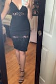 I usually order a small but this dress is a medium and fits perfect. The material is stretchy. - Ali G.