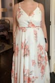 This is a beautiful dress. It's light, airy and flows well. However, the button that keeps the fabric across the chest together is WEAK. I had to get it replaced, which is stupid. But the dress is beautiful! - Katlyn K.