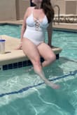 This suit is perfect for bigger chests! Bottoms are a little cheekier if your chest is larger. I ordered one size larger than my usual size and it fits amazing. I'll be wearing this every time I go to the pool. - Emily M.