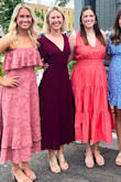 Loved this dress and got lots of compliments! I usually wear either size M or L in dresses. The M fit perfectly, although if you have a larger bust I would recommend sizing up. It was snug in the chest, which is what I wanted. - Lauren H.