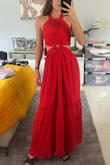 Absolutely gorgeous! Love the vibrant red color! Super flattering too! You can dress up or dress down!! Definitely not super lightweight, but it's not too heavy either. I like that it's not lightweight because the fabric is just a nicer quality and it doesn't wrinkle at all! - Monica D.