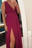 I got the dress is a size M however, it was a big big around the bust area so I ordered an S. It fits perfectly, the dress has a nice flow to it. I will need to alter a little bit at the length but nothing that high heels can't fix! I got the purple color and it is beautiful. The dress is also lightweight and super comfy- must buy! - Tijana V.
