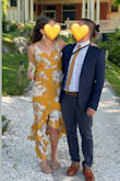 I loved the way that this dress looked and I got a lot of compliments. It was comfortable to wear while still looking nice. My only warning is that it's pretty long in the back. I didn't have much time before the wedding to hem it, so I just tacked it up at the bottom with a few stitches and it looked great! - Kristen P.