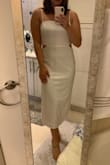 This dress is so gorgeous! I ordered it for my rehearsal dinner and will absolutely be wearing it. I usually wear a medium or large and felt great in the large since I like my formal dresses a little looser. My only qualm with the dress is it's a little sheer, so you can see my stomach and belly button a bit. Not too bad otherwise and really comfortable. Love! - Abbey M.