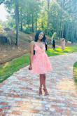 I loved the dress a little loose for my girls with no waist but with breasts and butt. I liked the length bc I'm also tall. I could have gotten a medium but I didn't want it to be short. - Vieannia C.