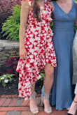 This dress was great for a summer wedding. It's a very pretty color, plus comfortable, flowy, and fun to dance in! My only note is that I was expecting it to fit a bit better in the chest. Some wrap dresses feel designed for small chests, fitting flat against your skin, but this one had a little more room there than I expected. I also sized down based on the overall fit -- I'm usually a medium, but exchanged for a small after trying on. - Maddie C.