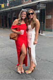 I wore this dress for my friend's rehearsal dinner and it was perfect. It fit like a glove and I got so many compliments. The only two cons I feel that I should mention were that the zipper was extremely hard to zip and the slit was veryyyy high. Otherwise, it was exactly what I needed. - Rachel F.