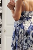 Ordered the blue. It has silver streaks going thru the dress. Very pretty. Bust area is a little loose so will likely use double-sided tape but I like that the straps are adjustable. I'm going to a beach wedding and this will be perfect. Ordered XL.
Again the crop feature on this site(!?) I don't get it. And it would not accept a vertical picture of this dress. Too bad because that's the pic everyone would want to see - Mireille W.