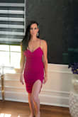 Fits like a glove! This dress hugs your body in all the right places. The color is gorgeous and the ruching is a nice added touch. - Nicole T.