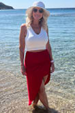 Fits true to size. So well made, comfortable. True to the red color. - Heather T.