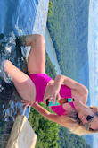 This bathing suit is so much fun to wear! The material is thick and the color is vibrant. I feel like I can actually move in it while looking cute.  It even inspired a comedic photo shoot. 

The only downside is no removable padding.

UPDATED: very sad to say that it is starting to pick/pill on the side :( I've only hand washed and worn it 3 times. - Molly R.