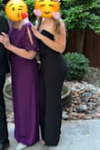 wore this to a wedding and got so many compliments! love this fit and the material is really nice. the only downfall is the little straps to hang it come untucked so you'll have to check on them to make sure theyre not sticking out. I'm usually a medium and a medium fit me really well, no issues with it falling down. the legs are really long so if you dont plan on wearing a decent-sized heel you may have to get it hemmed. - Hayley T.