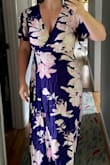 The flutter sleeves make this dress feel quite modest, but the open back means I can't wear a regular bra, which felt confusing. The print is striking, and the fit flatters my shape. Medium was the right size for me. But it was miles too long, and the bra thing helped me decide to send this back. I accidentally tucked the sleeves in once when trying it on, and I liked it better sleeveless. If I could sew, I would shorten it and remove the sleeves, and have a dress I really liked. - Ja R.