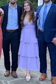 I'm in love with this dress and want to buy it in more colors. I wore it to a wedding and go SO MANY compliments. I usually wear a size 2-4 and the small was sold out so I got an XS and it *just* fit. It's super flowy and pretty. I'm 5'2 and it hits just above my ankles. The front dips kinda low but it's still very classy. 10/10 - Shayna R.