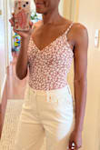 Super lightweight which is great for hot days, feels like the bodysuit is barely there. The fabric is thin and hugs your body which is very flattering but with lower waist pants I felt like it REALLY put my mom belly on display so I'll be sticking to higher waist pants with this one. I love the pattern and color and how easy it is to wear! - Mrs S.