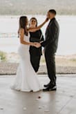 This dress was perfect for our intimate elopement wedding! It was very comfortable and light. 0% see-through and quality fabric it did not look cheap. After reading everyone's reviews I ordered an xs and it fit perfectly! I would normally never get an xs because of my hips but it hugged my curves and fit perfectly! - Janey T.