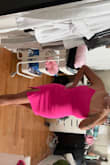 I got both the white in size small and pink in size xs. The only bite fit but my nipples showed through a little bit lol so I opted for the xs hot pink instead. It's VERY short. I'm 5'0" and cannot bend over in this dress. But it is stretchy and comfortable! - Kayla K.