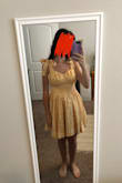 It's a nice dress, true to size and high quality. But there's a lot of fabric on the bust which looks strange. The lining itself fits the bust fine, but there is so much pleated fabric on top that it makes my chest look large in a fake way. Also the skirt portion is very pleated and it's just too much fabric for what I wanted. I returned it in favor of another dress. - Tracy L.