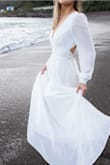 This dress is made with beautiful material, flows so nicely. Feels lovely on the skin.
I needed a stick-on bra as the bust is a little see-through. I'm 5'3 so would definitely need it hemmed as it's very long! - Tamara S.