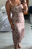 This dress was so pretty and had the cutest details. I received a lot of compliments. This dress is perfect for date night or for wedding guest dress. It runs a little smaller than normal, but overall I loved the way it fit . - Daisy G.