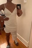 I bought this initially for my court house wedding. The material looks cheap and see through. Not what I expected. I look like I work in the kitchen and this is my apron that is weirdly asymettrical ...... not for me - Aly D.