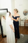 So lovely! Mother of the Bride dress but definitely would work on younger people. Sometimes I'm a medium but needed a large. Very slimming. Just wore support hose because I'm 56 and don't love my legs anymore, but others may go without. The zipper went up a little hard the morning of and gave me a heart attack but ended up zipping! No bra needed. Lots of compliments! - Mary L.