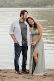 I wore this dress as a second option for our engagement photos. I think it's beautiful, [and] flattering and the color was perfect for our "earthy theme". The only thing that was a bit frustrating was no matter how much I loosened or tightened the straps, it was cutting into my neck. Can you tell? No, it was just something that I was aware of. Overall, beautiful. - Dana G.