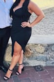 Bought this in a large for a last-minute invite to a wedding - it's a tiny bit tight, but it does have a little stretch to it. I have a larger chest, so I did have to keep pulling the top up a bit during the night but if I sized up, I think it would've been too big and loose. The slit added a little bit of sexiness to the dress too! - Stacy R.