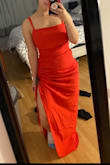 The material has no stretch which made it a little snug on my bust and hips, however, once it's on it's comfortable and looks so trendy. I love how the straps are adjustable because it helps me adjust the length without needing to get it hemmed! I'm wearing to an outdoor wedding because of how light the material is, and I feel like it can be easy to dress up or dress down - Erica H.