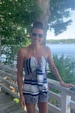 This romper rocked! I felt comfortable and sexy while attending girls night out at the lake! It has a deep V neck but the boning allowed the girls to be covered. The fit is snug when zippering the back, however reassured me that it would not fall down! - Katharine D.