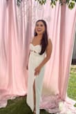 I wore this dress to my bridal shower and I felt like a red carpet celebrity. It was so flattering on my body, I'm a little thick and have some rolls (lol) and they all hid perfectly. It fit amazing. I felt so beautiful in it. I tried 15 dresses from other retailers and this one topped them all. I was nervous that because it was white it would be see through but the fabric was great quality and had 3 layers on the bottom half so you couldn't see anything. Thank you so much for an amazing dress!! - Beenish M.