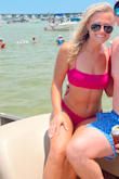 Loved this! I have much bigger hips than the top and a small fit perfectly! Very vibrant - looks like the photo. I am choosing to wash it by itself - I noticed pink rub off on a boat when it was wet but so far the color of the suit doesn't look different. I am just worried it would bleed onto other clothes. No padding on the top but it's not a big deal!!!! Great support even without it. - Anna H.
