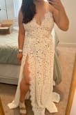 When I tell you that I was dreaming about this dress, I'm not kidding. The lace and the slit on the left side caught my eye. It looked so elegant and sexy in the display photos. When I saw it, I knew I had to buy it and try it on. Looking at the size chart was super helpful. It fit perfectly and now I have a confidence boost!! It's a little long but I can always have it tailored - Alda S.