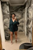 I am the romper queen . They are one and done kind of outfits that make getting dressed so simple. It is on the short side if you are wondering about the length. It was comfortable and stays in place. You will need a low cut backless bra for those of us that can not go braless. I did steal the eye of an admiring gentlemen who sent compliments over by the waitress on my night out with the girls. It is eye catching and very on trend . - Galen M.